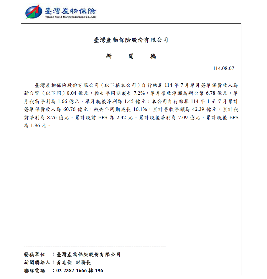 114年8月7日臺灣產險新聞稿(114年7月自結營收盈餘).png (119 KB)